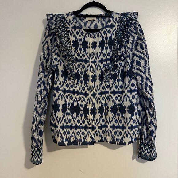 Sézane Sz 40 (US 8) • Blue Boby Shirt Cotton Blouse Imprime Ikat Print - Picture 2 of 7
